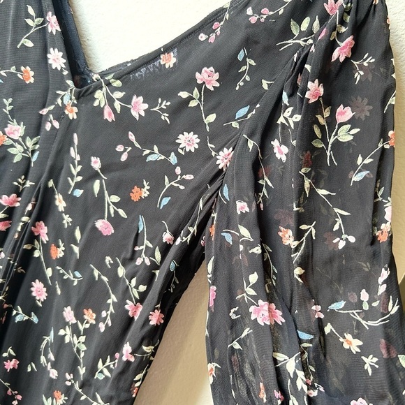 GANNI Elm Georgette Midi Dress Black/Pink Floral Size 2 - Picture 9 of 14